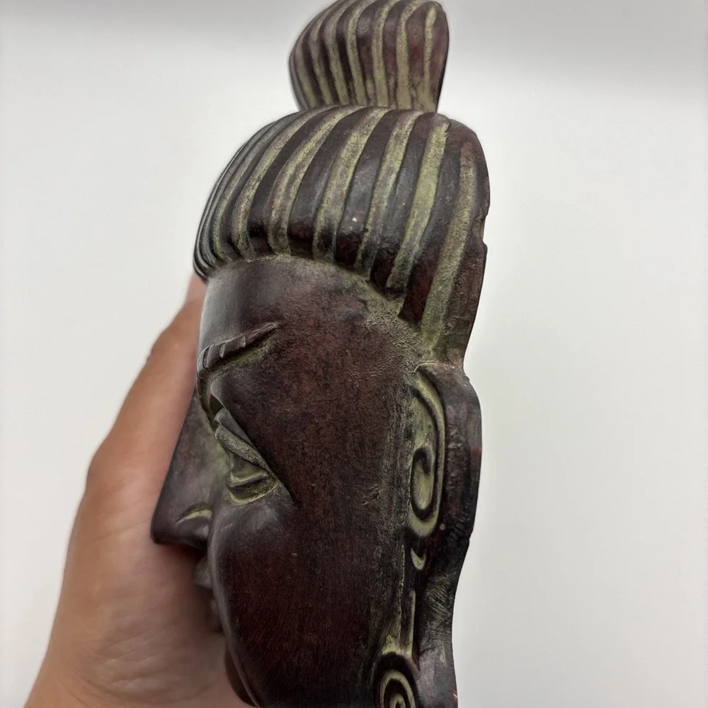 Buddha Wall Mask Resin Red‎ Finish Zen Meditation Asian Wall Decor Boho Spa Art